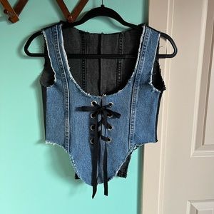 🆕 Handmade Vintage Denim Two Tone Corset Vest